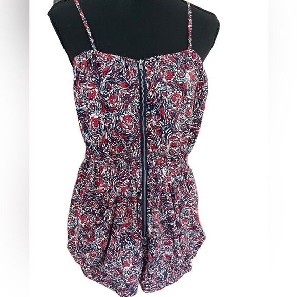 BCBGeneration spaghetti strap zip front red, white, blue & gray romper size S - Picture 1 of 5